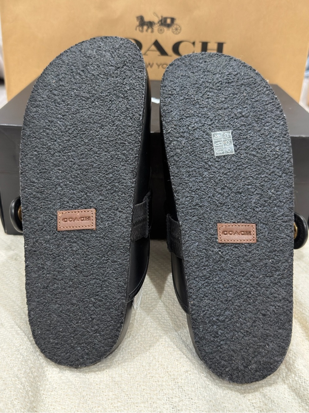 Black Leather Clogs with Gold Accent - Picture 2 of 4